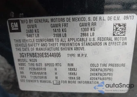 2014 Cadillac Srx Luxury Collection z USA, uszkodzony, nr VIN 3GYFNBE39ES544906